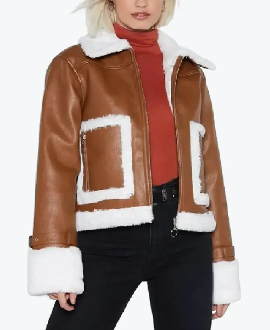 Brown Cropped Aviator Leather Jacket Rare Jacket